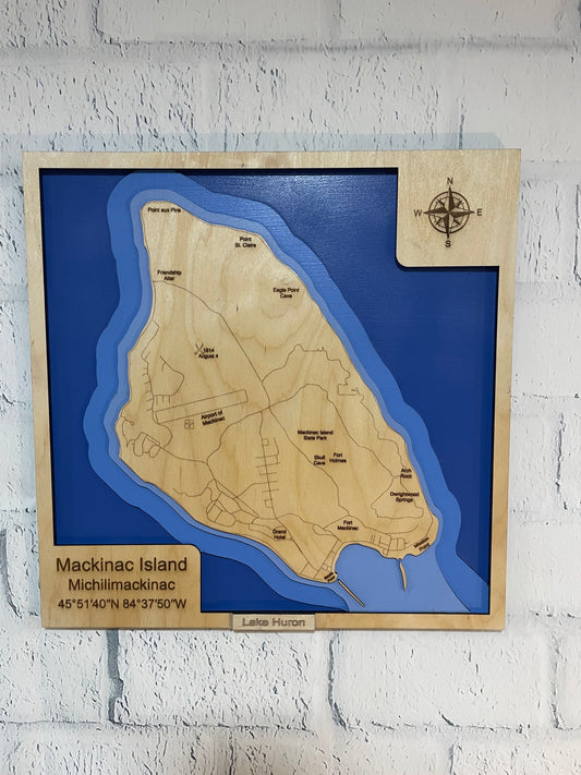 Mackinac Island, Michigan 3D Wood Map | 15" x 15" 4-Layer Lake Huron Art